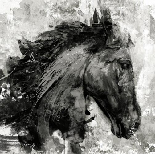 black and white paintings of horses