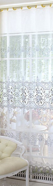PEARL OFF WHITE GREY BLUE ROSE SHEER MIDDLE EMBROIDERED WINDOW ...